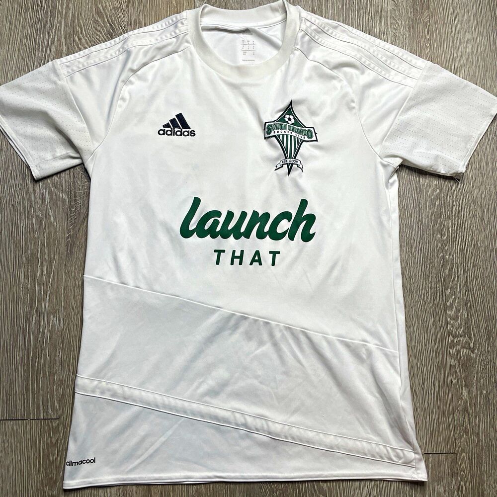 South Orlando Soccer Club Jersey Adidas Size Small White and Green Launch That